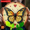 2d Flat 20*20cm, Circular Wooden Wall Art Icon, Colorful Butterfly and Heart, for Rural Decoration In Home, Office, Cafes, and Bar, Unique Gift Ideas.