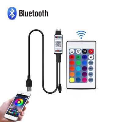 Контроллер RGB Bluetooth, 5 В, питание от USB, 4-контактный светодиодный контроллер с 24-кнопочным ИК-пультом дистанционного управления