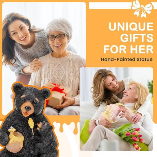 Hand-painted Bear Statue LED Light Resin Mom Baby Bear Ornament Garden Decor Outside Patio Lawn Decoration