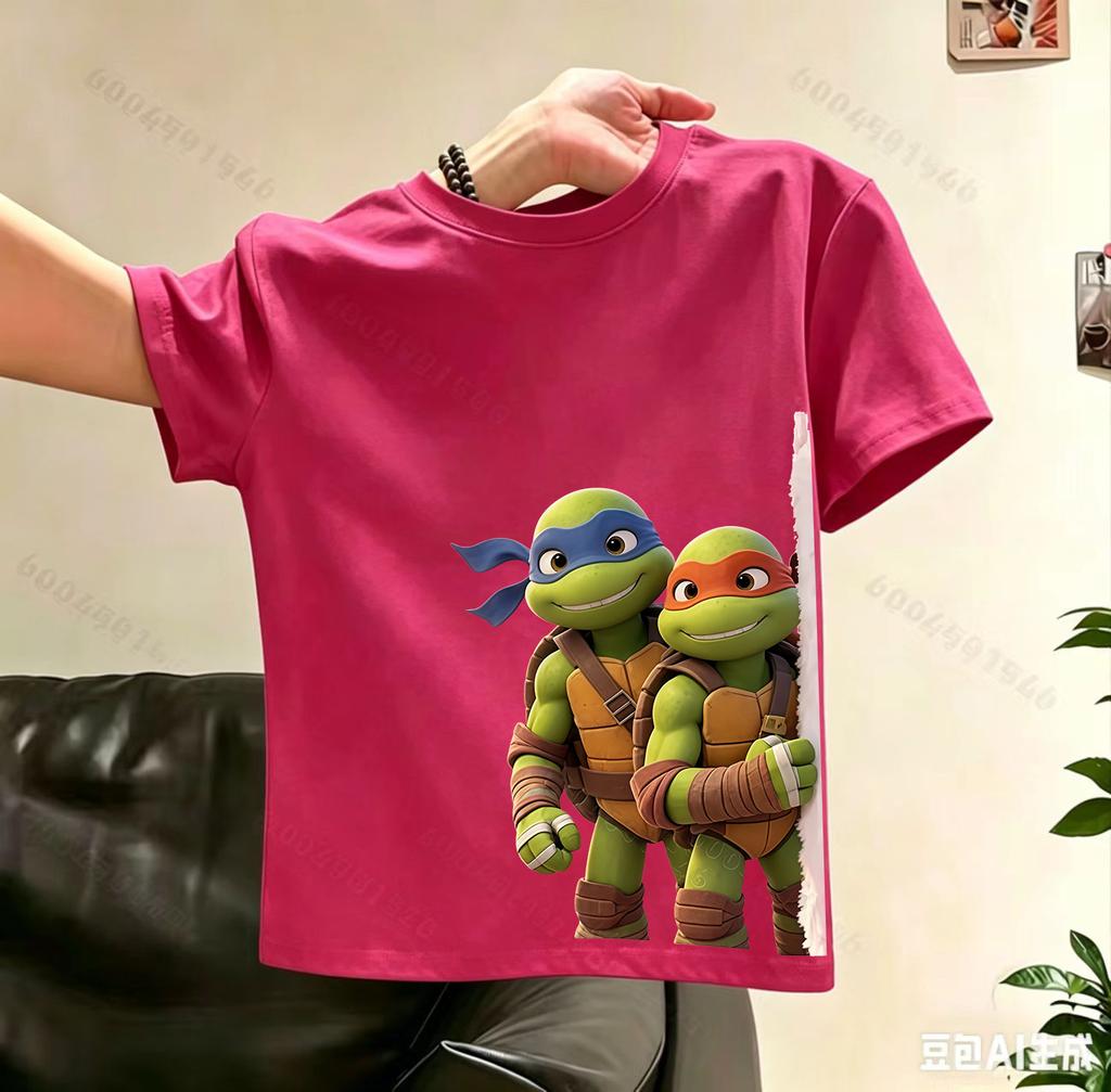 Ninja Turtles Childrens ShortSleeved Summer New Style Boys and Girls Cartoon Print TShirt Pure Cotton Breathable Top