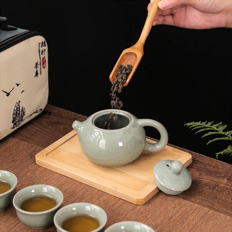 Travel Tea Set Retro Outdoor Portable Kung Fu Ceramics One Pot Four Cups with Tea Tray Company Gifts Cheap