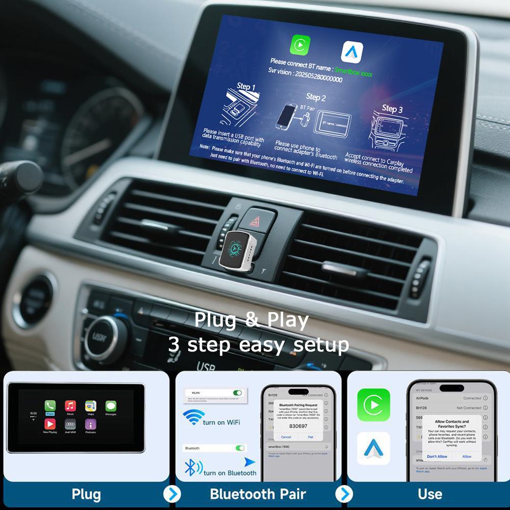 2 In 1 Wired To Wireless Carplay&Android Auto Smart Dongle AI Box Mini Adapter Compatible with 99% of Cars Plug and Play WiFi