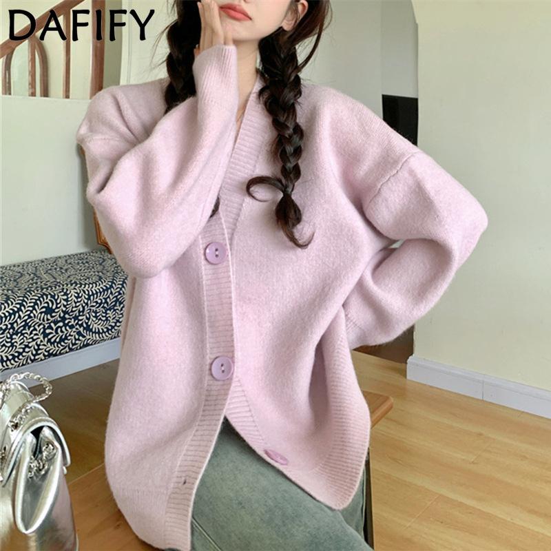 DAFIFY Женская мода повседневная осень-зима однотонный принт длинный рукав V-образный вырез свитера