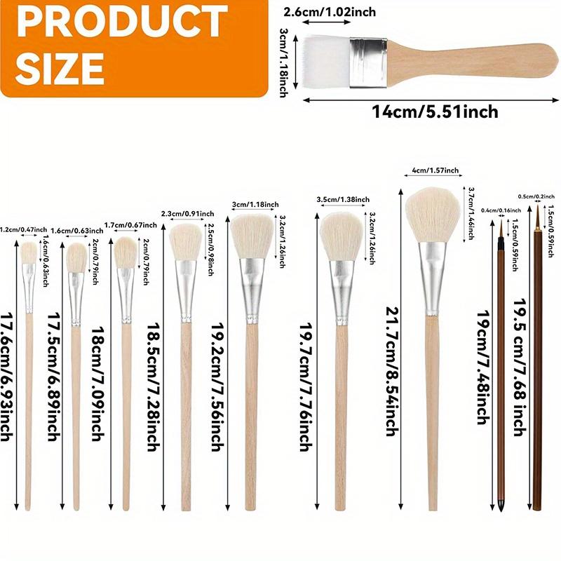 10 шт. кистей для акриловой живописи, кисти из козьей шерсти для масляной живописи, акриловая кисть для смешивания с деревянной ручкой для акварели, лица, боди-арта, керамики