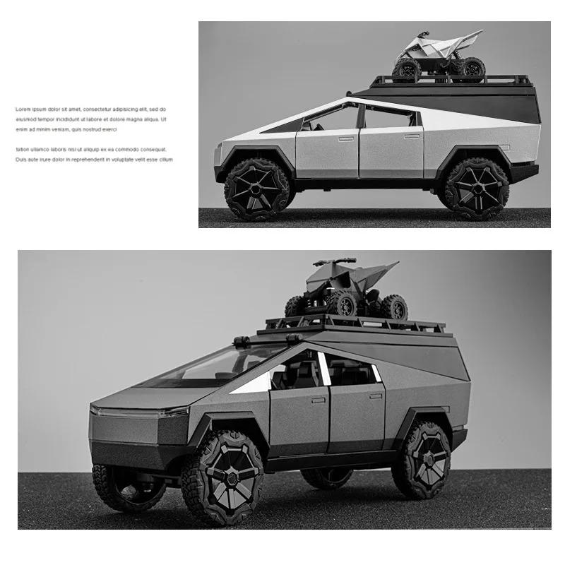 1/24 Tesla Cybertruck Кемпинговый автофургон из литого сплава Игрушечная модель автомобиля Звук и свет Детские игрушки Коллекционные предметы Подарок на день рождения