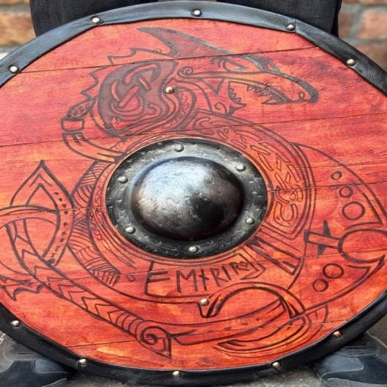 45.72cm Medieval Viking Shield In Battle with Dragon, Wooden Round Shield of Vikings from Valhalla,