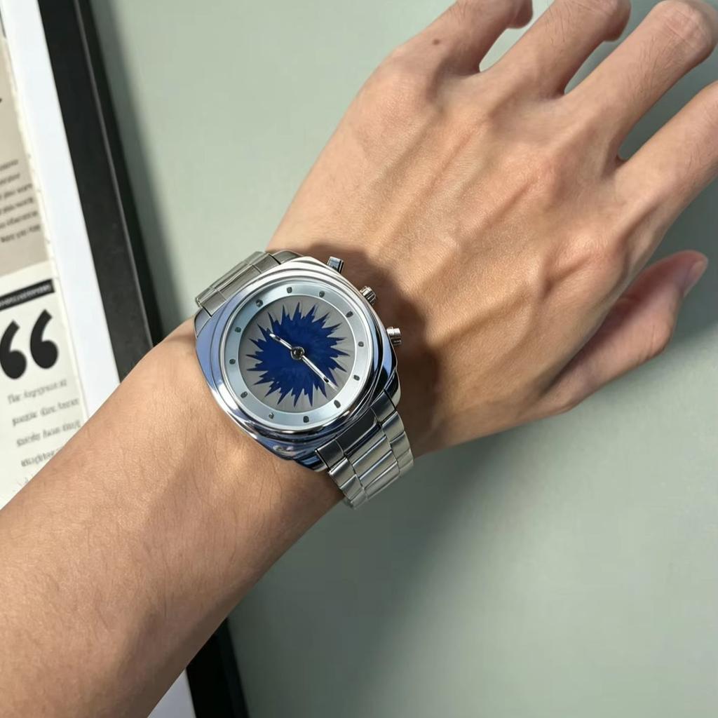 New Dynamic Sparkling Fireworks Dial Quartz Watch Solid Stainless Steel Strap Fashion Watch Available in Red Blue and Green