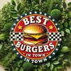Vintage Retro Burger Metal Sign Best Burgers In Town Round Plaque Bar Cafe Kitchen Wall Decor