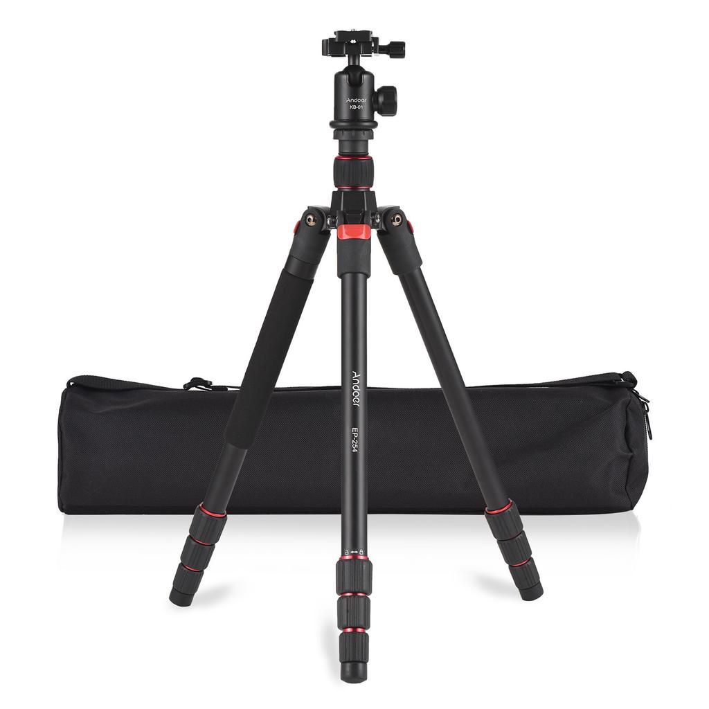 Andoer 153cm/60in Portable Camera Tripod Stand Aluminum Alloy with Detachable Monopod 360 Degrees Rotatable