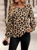 Европейская и американская женская повседневная футболка с длинным рукавом, круглым вырезом и леопардовым принтом 2025