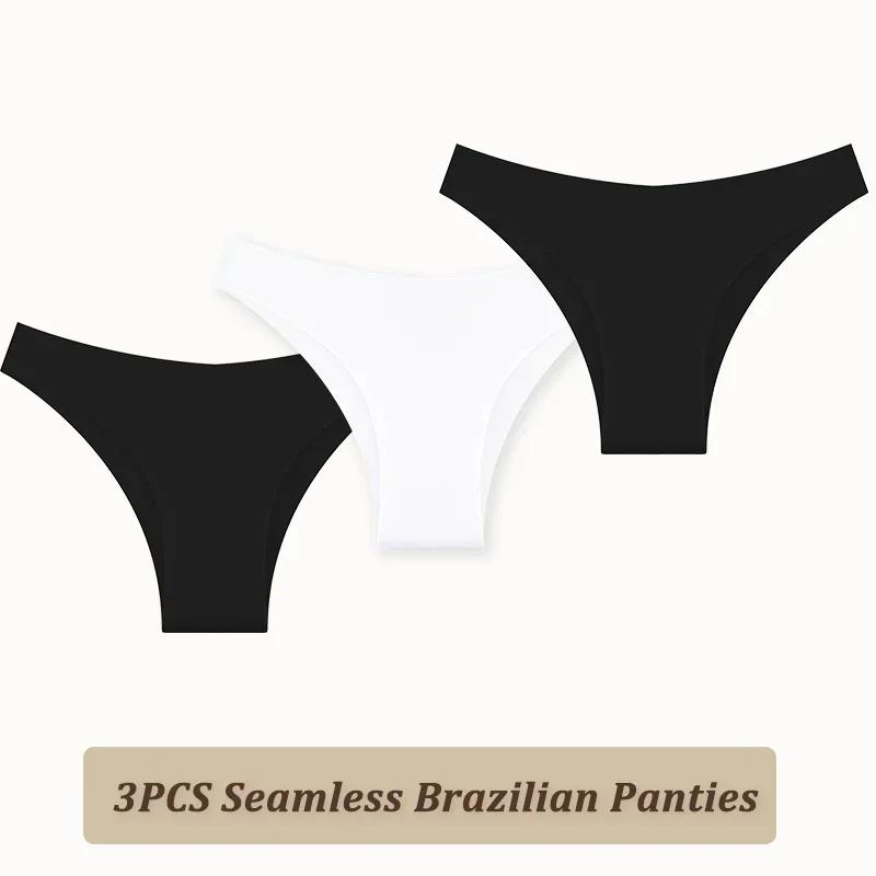 3PCS Women Seamless Brazilian Panties Ultra-thin Maillard Panties Ice Silk Underwear Sexy Panty Low Waist G-string Female Solid