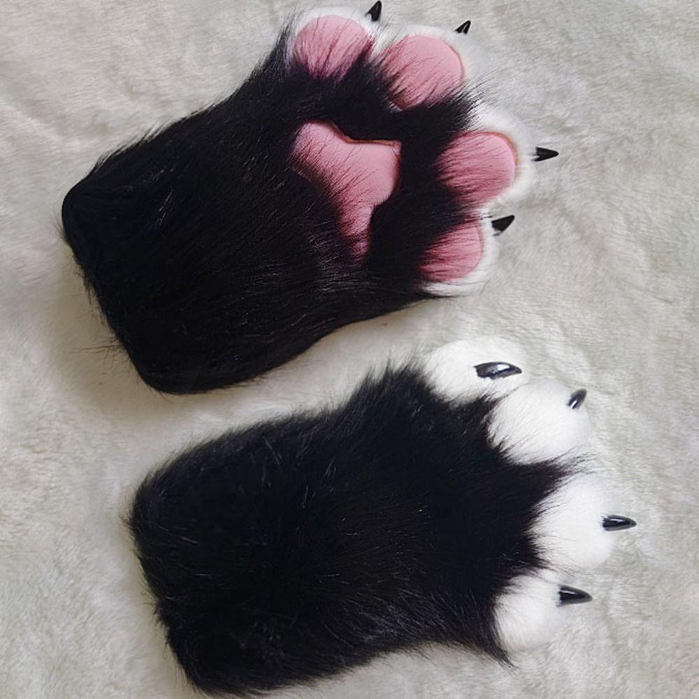 Furry Cosplay Costume Gloves Cartoon Cat Claw Mittens Kawaii Plush Cat Paw Gloves  Party