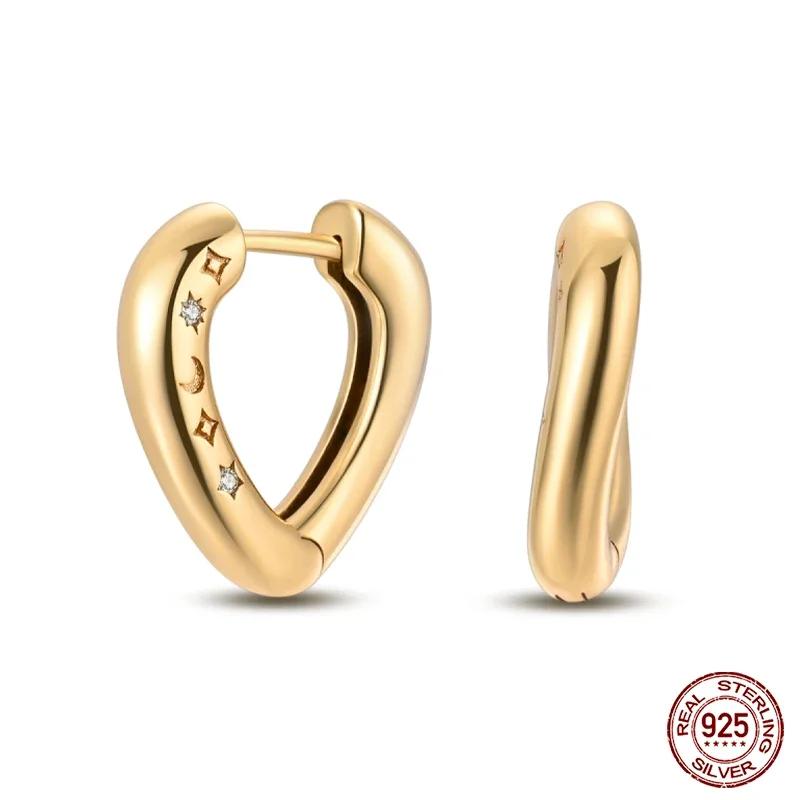 925 Silver Gold Star Moon Bee Pendant Golden Earrings for Women Sparkling Zircon Luxury Wedding Engagement Jewelry Gift
