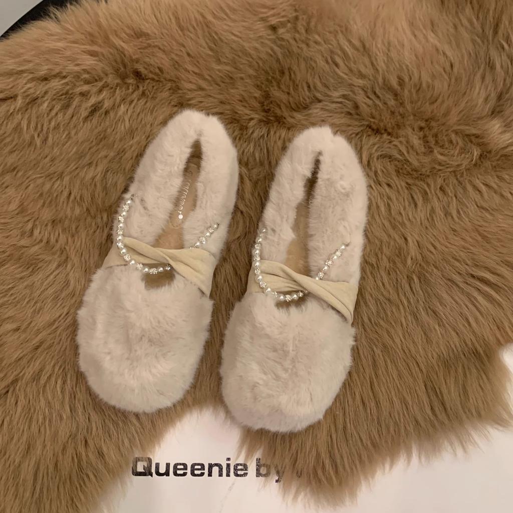 Дизайнерские женские теплые меховые туфли на весну и осень, модные легкие гладкие женские туфли на плоской подошве с круглым носком, зимние, с флисом, теплые