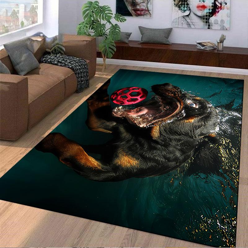 Dog Diving for Red Ball Decor suitable as a non-slip mat for the living room or bedroom sofa