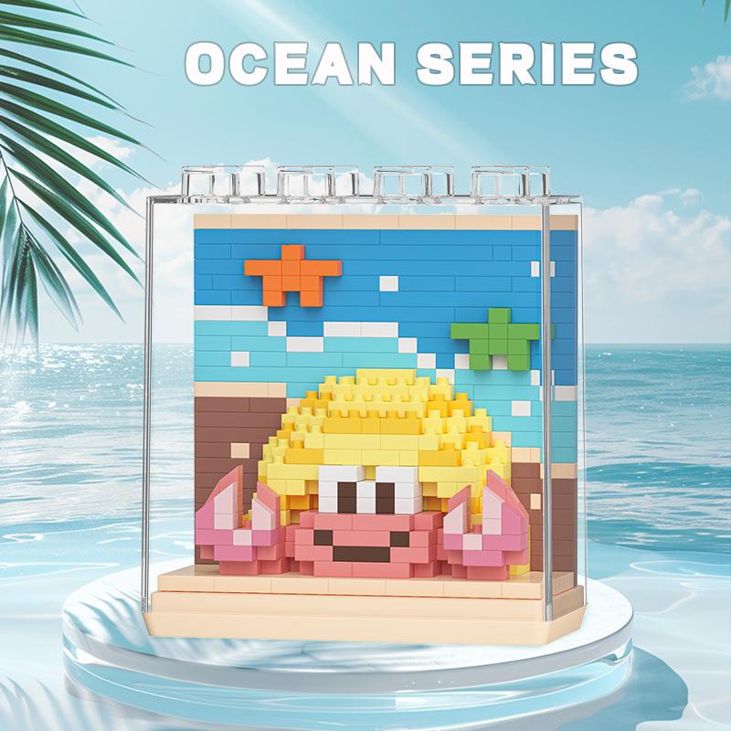 Cartoon Doll Ocean Creatures Series Puzzle Assembly Microparticle Building Blocks Male And Female Birthday Gifts