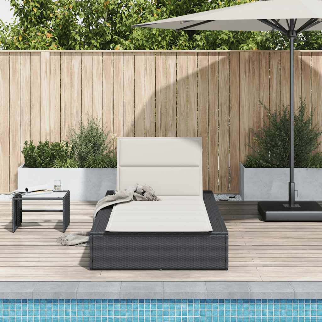 Sun Lounger with Floating Cushion Black Poly Rattan