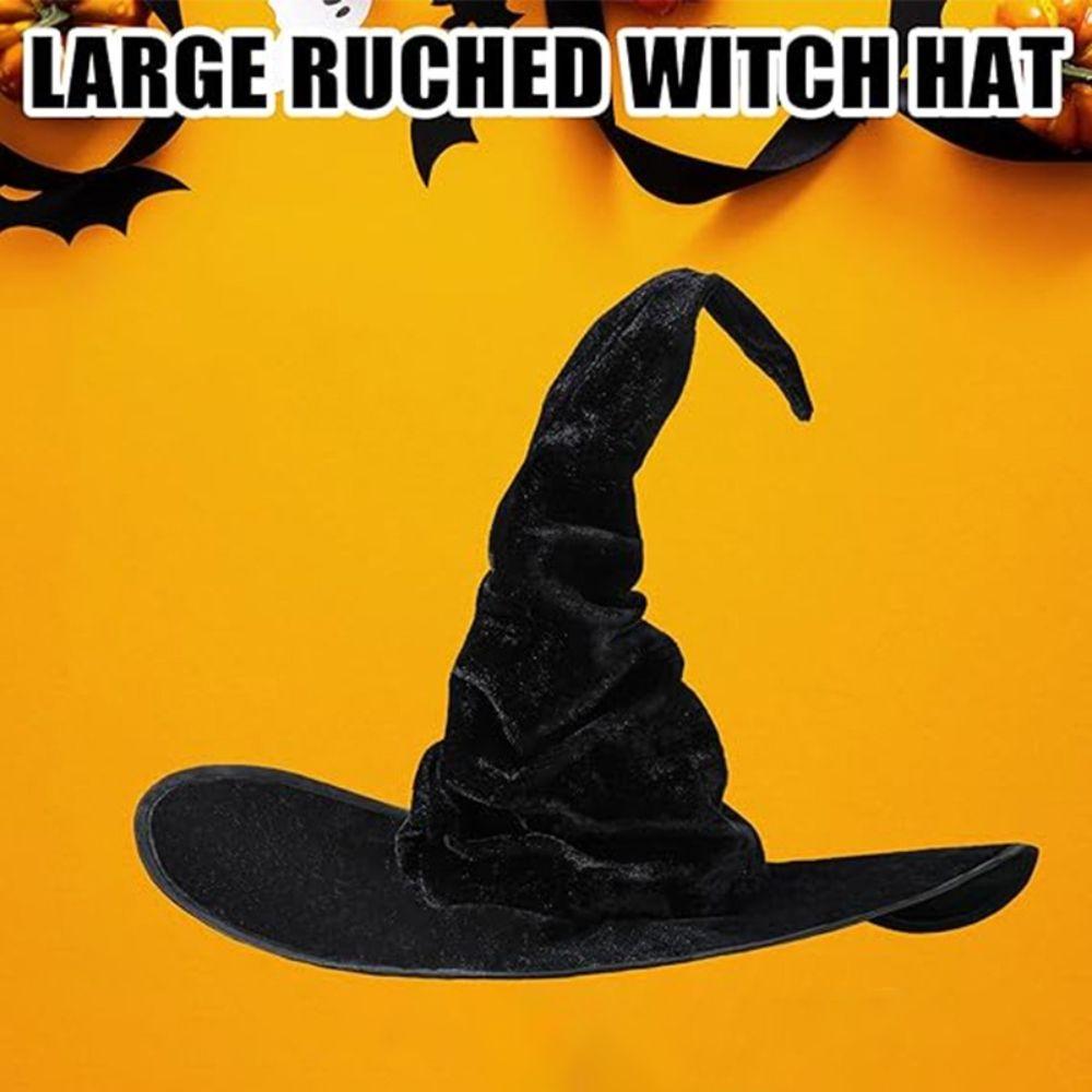 Headgear Wizard Black Hat Devil Cap Large Ruched Witch Hat Festivals Halloween Witch Hat  Adult