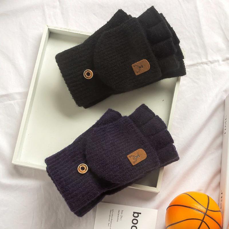 2025 1 пара утолщенных теплых зимних вязаных перчаток без пальцев для студентов с сенсорным экраном на половину пальца