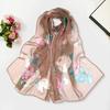 Women Faux Silk Scarf Flower Print Long Soft Scarf Sun Protection Beach Travel Outdoor Lightweight Shawl