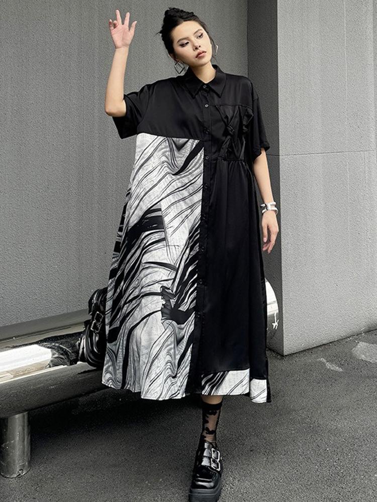 Xitao Свободное однобортное платье с принтом, повседневное женское нерегулярное платье HQQ2356