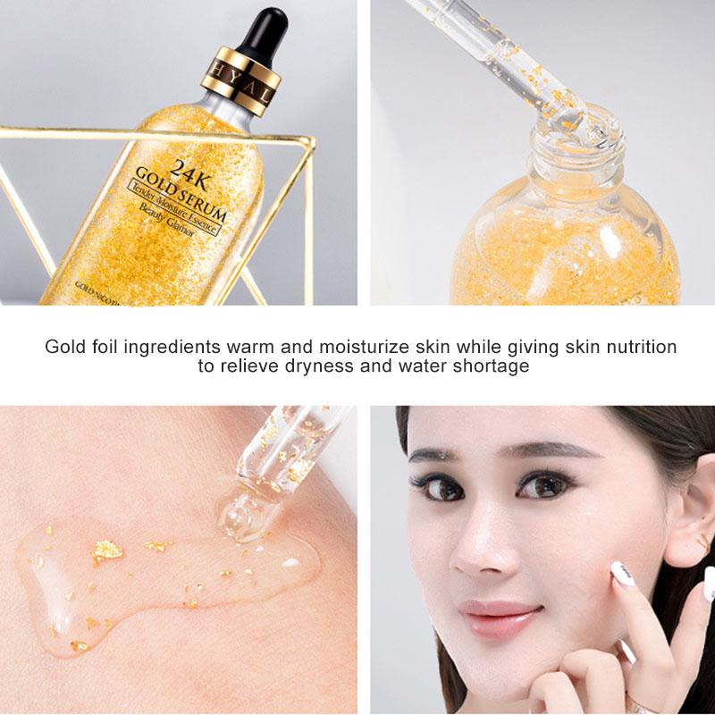 24K Gold Tense Moisture Essence Сыворотка с чистой гиалуроновой кислотой против морщин Золотая никотинамидная жидкая эссенция для ухода за кожей