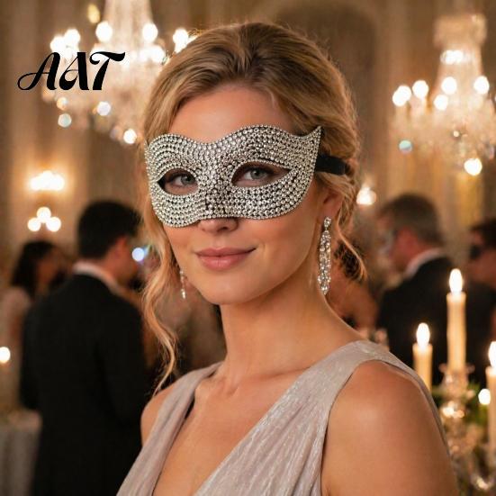 Decorative Party Face Masque Bling Rhinestone Masquerade for Women, Sparkly Venetian Half Mysterious Accessory Eye Halloween, Mardi Gras, Prom