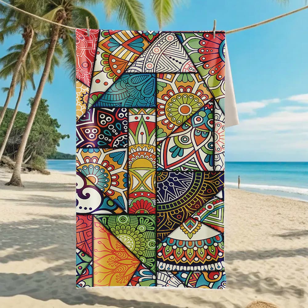 Beach Towel Paisley Nautical Patchwork Print Microfiber Towel for Men Women Summer Vacation Beach Pool Yoga Camping Trip