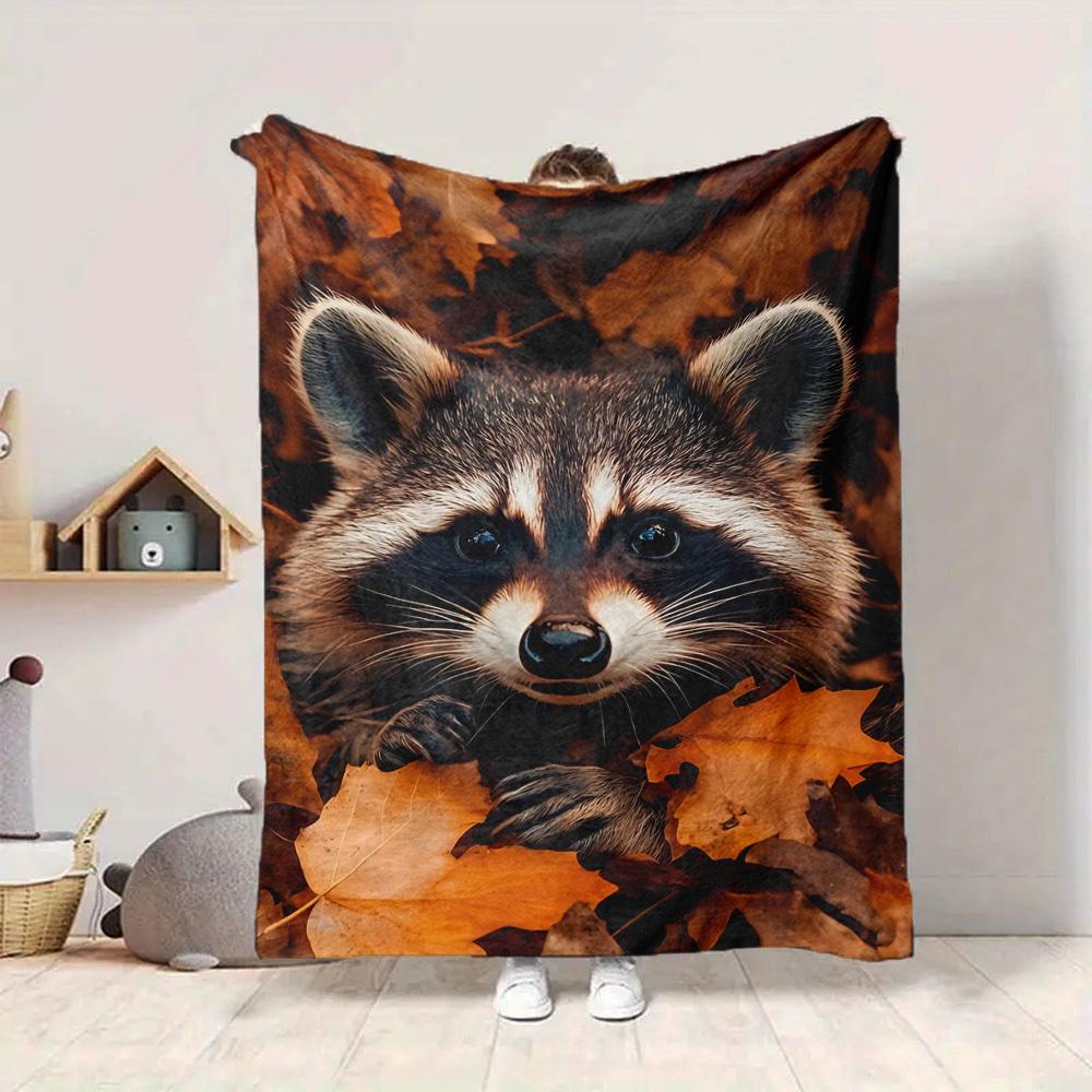 1PC Raccoon, Autumn Leaves Blanket - Soft Warm All-Season Throw for Sofa, Bed, Car, Office, Throw For Sofa yy250916083