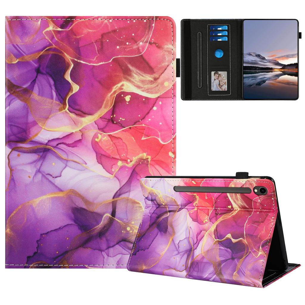 Чехол для Samsung Galaxy Tab S9/S10 FE/S9 FE, узорчатая кожа, чехол для планшета с автосном/пробуждением, держатель для карт
