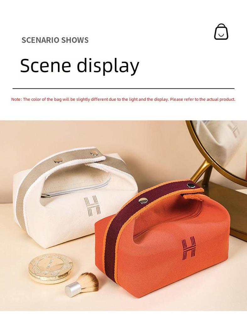 High-Capacity Waterproof Canvas Cosmetic Bag - Portable, Solid Color Travel Pouch
