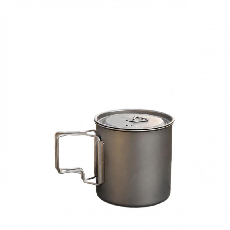 Titanium Travel Mug With Lid Foldable Handle Portable Camping Cup Hiking Outdoor Use