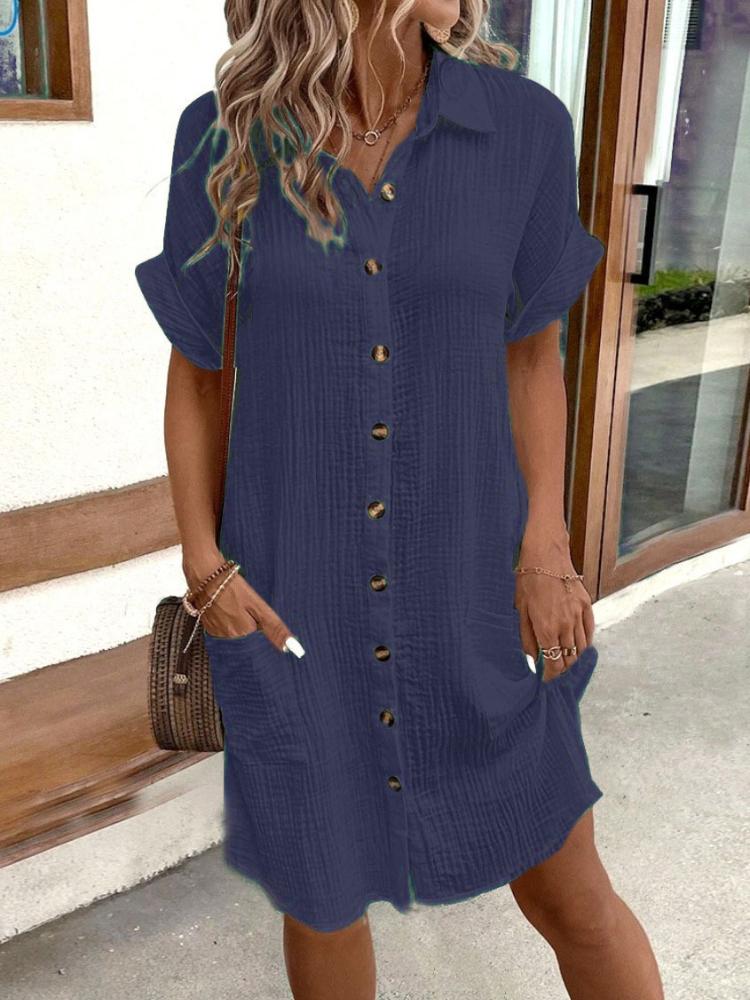 Женское летнее миди-платье на пуговицах с V-образным вырезом, коротким рукавом, пляжный сарафан с карманами