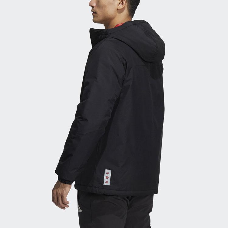 Adidas CNY Print Повседневная теплая хлопковая куртка с капюшоном Мужская верхняя одежда Черный HI3269