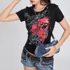 Женские футболки с коротким рукавом, с принтом черепа, с круглым вырезом, летние повседневные облегающие топы, уличная одежда