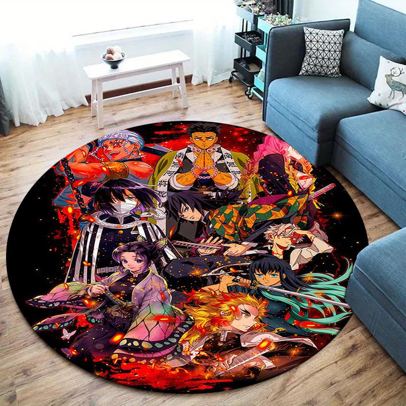 Demon Slayer Round Area Rug Carpet Rug For Living Room Bedroom Sofa Playroom Decor Nonslip Floor Mat