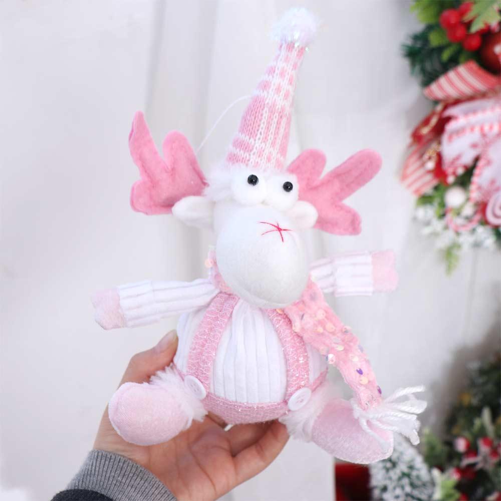 Sitting Knitted Elk Snowman Doll Realistic Christmas Pink Doll Decorations Kids Birthday Christmas