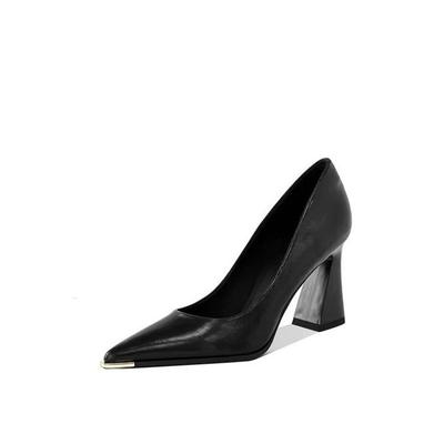 Модные туфли на высоком каблуке 2025 Осень Новые Универсальные Одинарные Туфли Блочный Каблук Женская Обувь