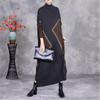 Woman Autumn Fashion Mock Neck Loose Long Sleeves Dress Chinese Style Contrast Casual Dress
