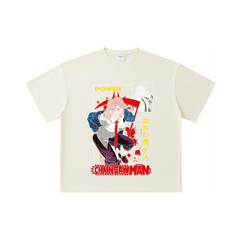 260 GSM Double Yarn 32 Count 100% Cotton Chainsaw Man V40 Power Print Unisex Heavy Cotton T Shirt… More