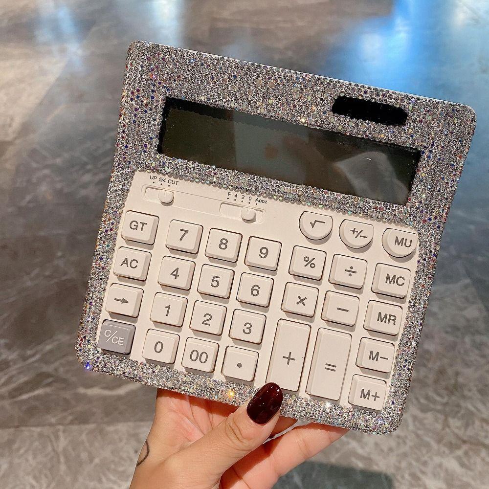 Shiny Rhinestone Calculator Dual Power Multifunctional Solar Desktop Calculator Efficient Calculation Light Luxury