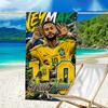 1pc Brazilian football player Beach Towel with Custom Name, Beach and Seaside Swimming Pool Equipment, Fashion Pattern, Rectangular, Travel Essential