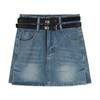 Острая девушка Юбка мини из денима с завышенной талией, ретро-разрезом и двойным ремнем - Женская летняя А-силуэта