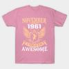 T Shirt Women November 1961 57 Years Of Being Awesome Harajuku Print Kawaii Tshirt Summer Short Sleeve Female T-Shirt Top Tee