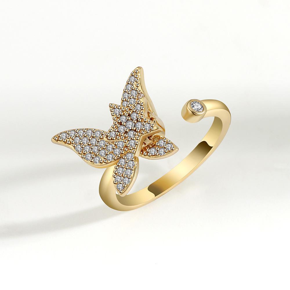 New rotating ring relieves anxiety flower ring set decompression zircon ring