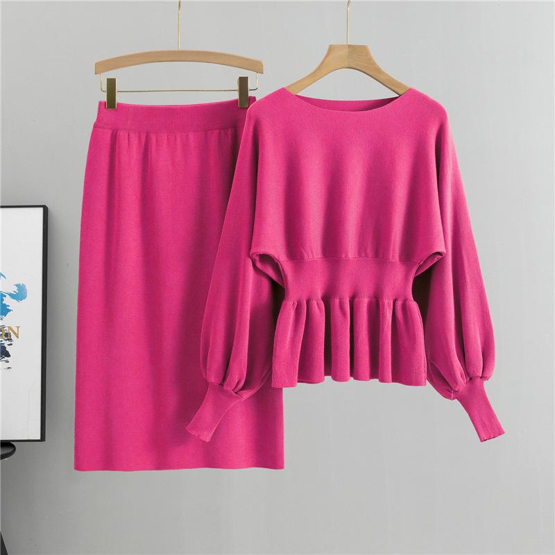 Европейский комплект миди-юбки бодикон с рукавами-фонариками - Стиль французской светской львицы