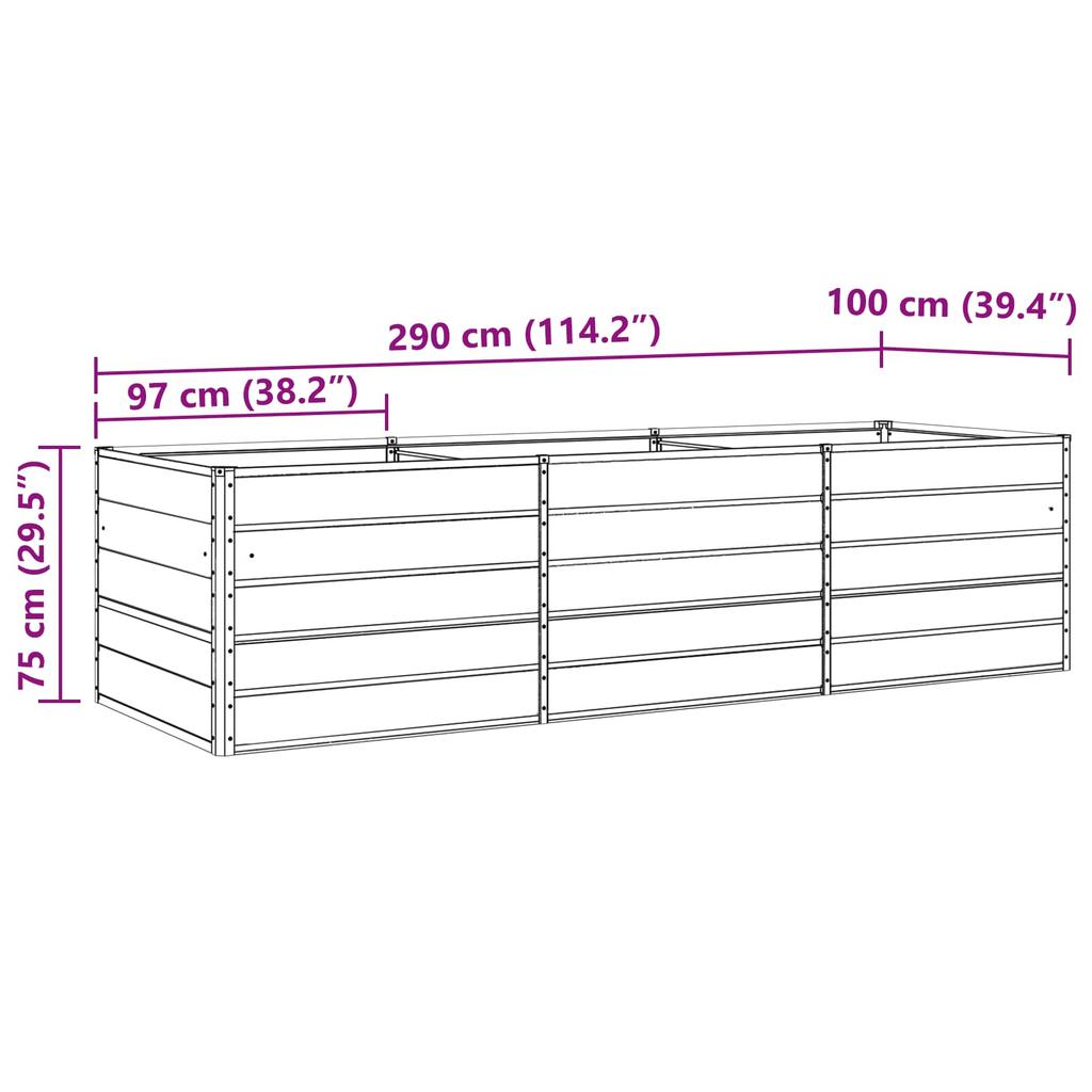 Planting Trough Light Grey 290 x 100 x 75 cm Galvanized Steel