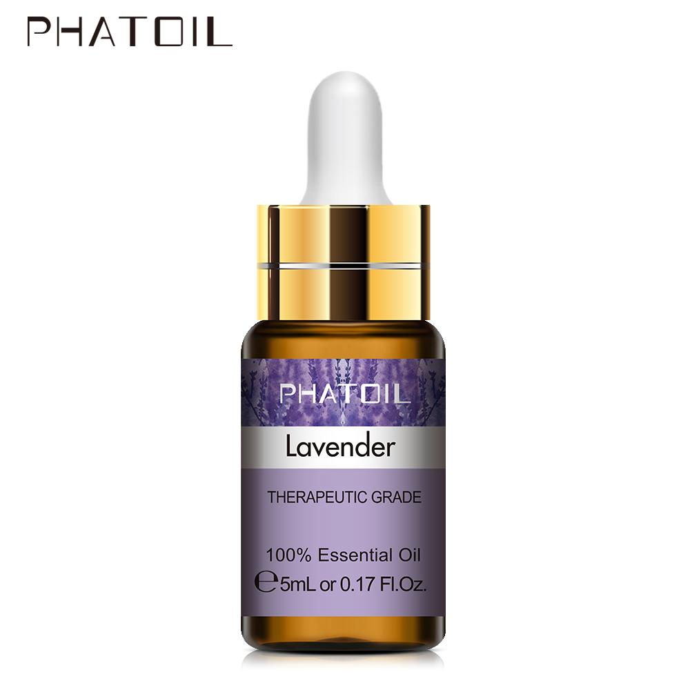 PHATOIL 5ML Rose Jasmine Lavender Plant Essential Oil with Dropper Purify the Air Bactericide Spa Body Care Vanilla Eucalyptus Tea Tree Oil