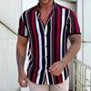 2022 Summer Fashion Men's Personalized Striped Shirt Casual Loose Short Sleeve Cardigan Men's Loose Tops