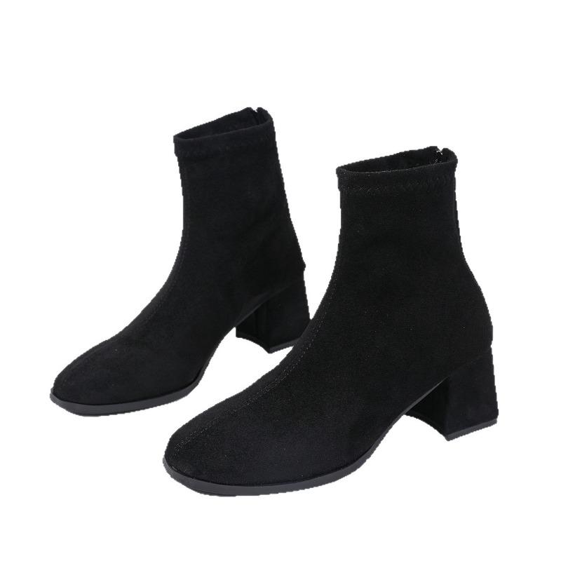 Женские ботильоны широкой полноты с квадратным носком, ботильоны до щиколотки на высоком каблуке с задней молнией, модные ботильоны на толстом каблуке для женщин